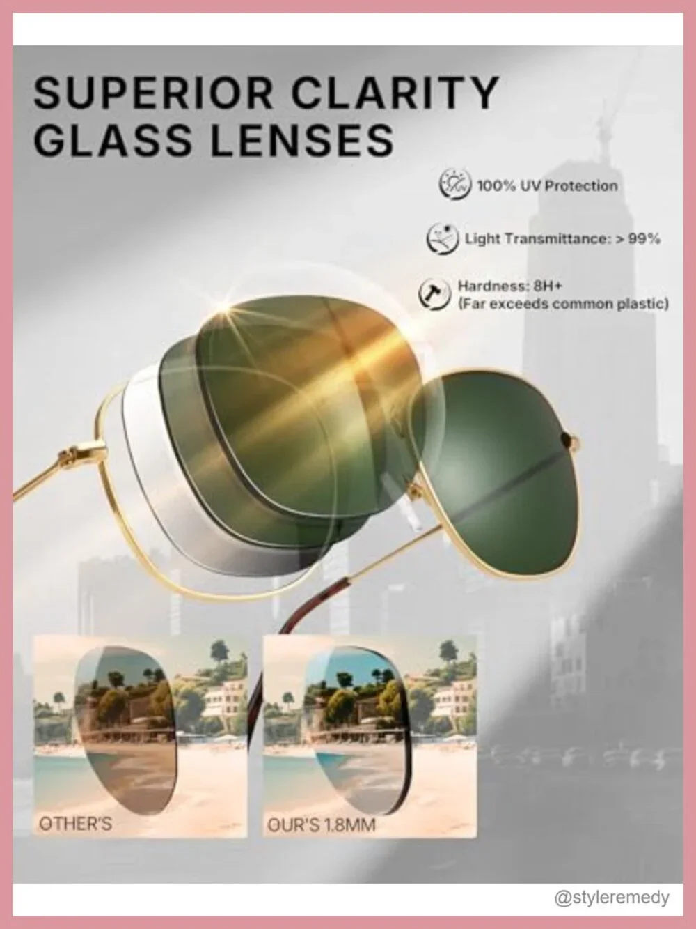 Square Metal Frame Sunglasses UV400 Glass Lens Classic Retro Driving